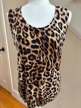 Talbots Leopard Print Scoop Neck Tank Top - Brown & Black